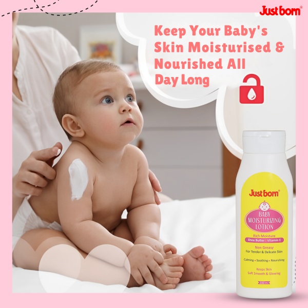 Just Born Baby Moisturizing Lotion 200ml | Rich in Shea Butter, Aloe Vera & Vitamin E | For Soft, Smooth & Hydrated Skin | Gentle Cream for Face, Body & Sensitive Skin | Perfect for Babies & Toddlers (0-2 Years)