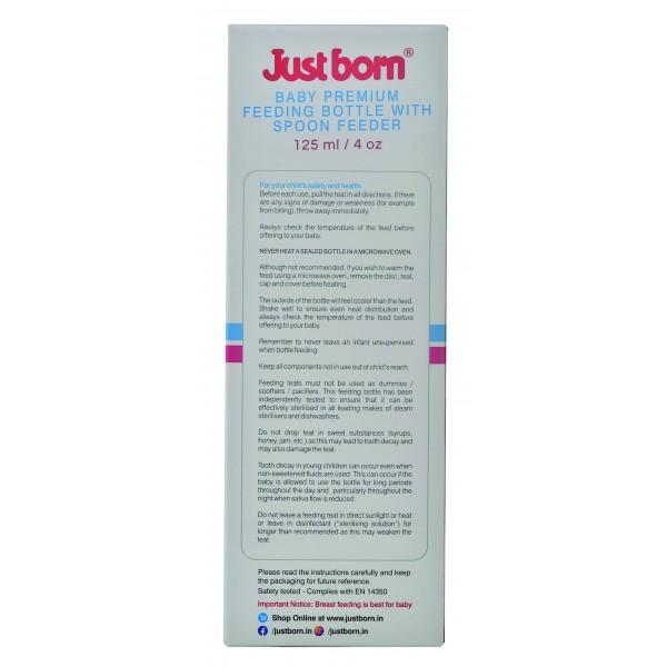 Just Born® Premium Feeding Bottle With Sipper Spout And Spoon 4Oz / 125ML 