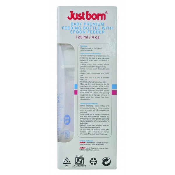 Just Born® Premium Feeding Bottle With Sipper Spout And Spoon 4Oz / 125ML 