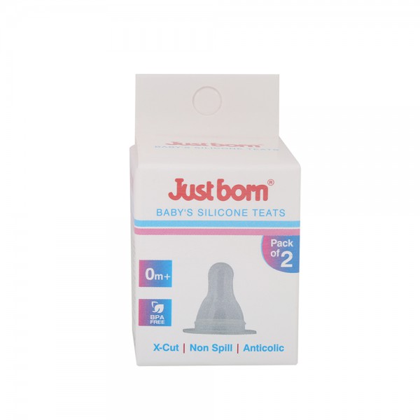 Just Born® Baby's Silicone Teats X cut Non Spill and Anti Colic - 2 Pc Pack - Variable Flow