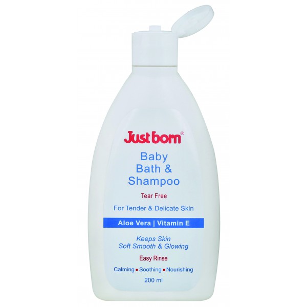 Just Born® Baby Bath & Shampoo - 200 ML - Aloe Vera + Vitamin E