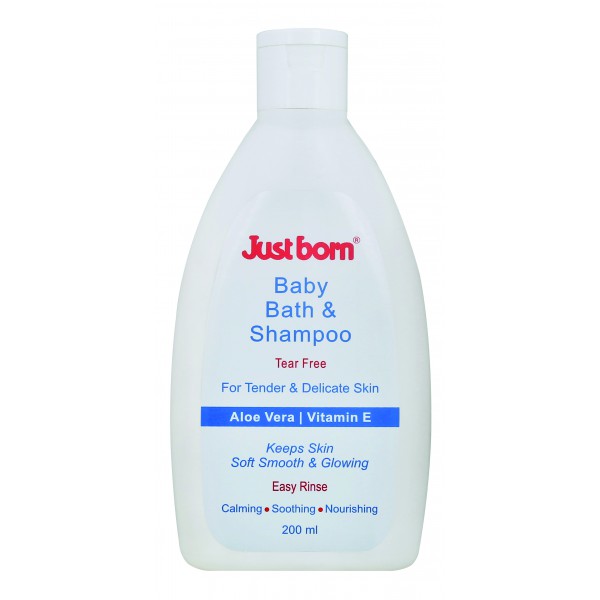 Just Born® Baby Bath & Shampoo - 200 ML - Aloe Vera + Vitamin E