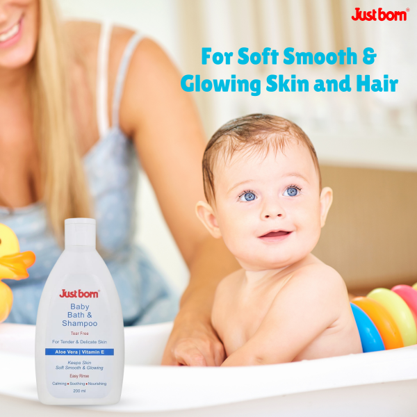 Just Born Baby Bath & Shampoo 200ml | Enriched with Aloe Vera & Vitamin E | Gentle Head-to-Toe Wash for Newborns | Tear-Free, Nourishes & Softens Sensitive Skin & Hair | Ideal for 0-2 Years