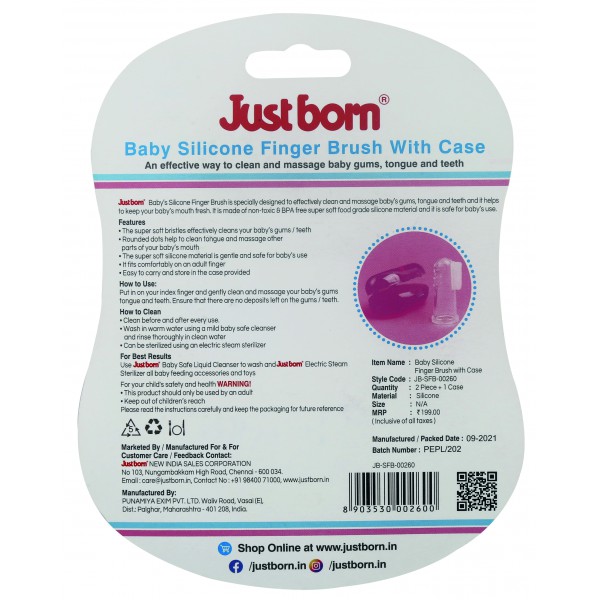 Just Born® Baby Silicone Finger Brush With Case Pack of 2