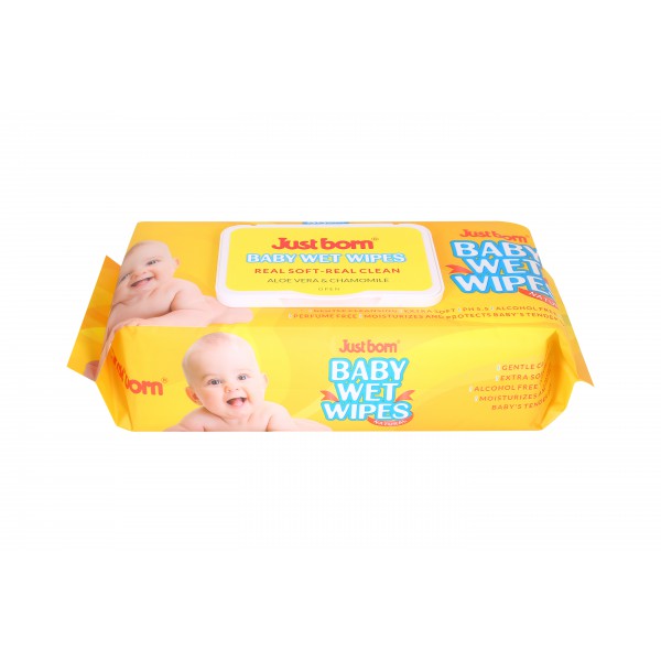 Just Born® Natural Baby Wet Wipes With Lid Alcohol + Perfume Free - Aloe Vera + Chamomile - 80 Extra Large (18 x 20 cm) Wipes 